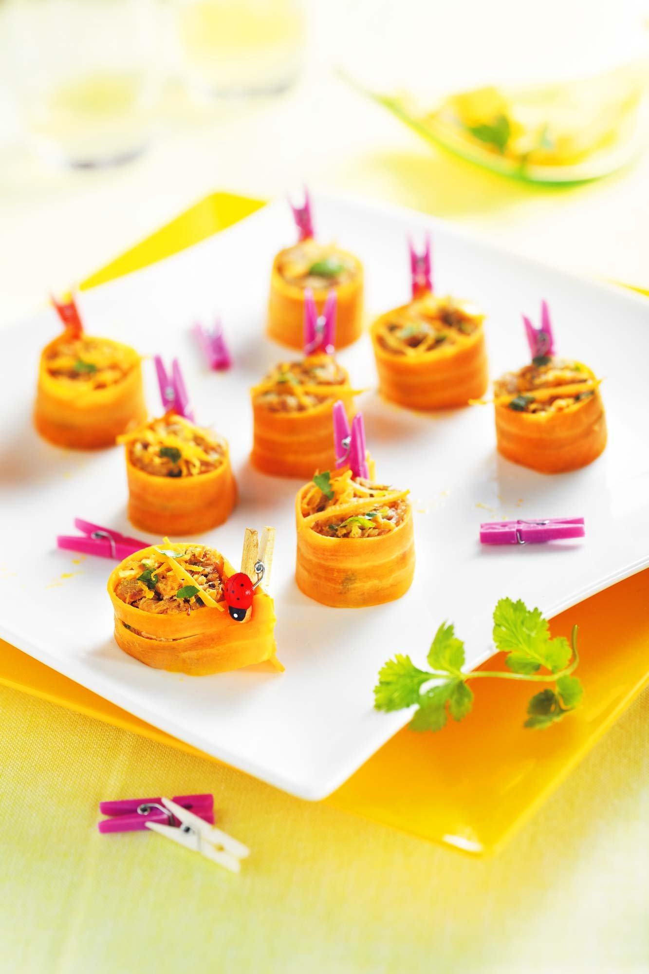 bouchées apéritives à la carotte et au magret de canard confit effiloché