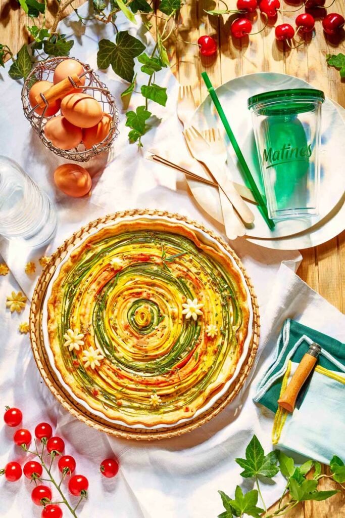 tarte tourbillon aux légumes, exemple de photographie culinaire branding