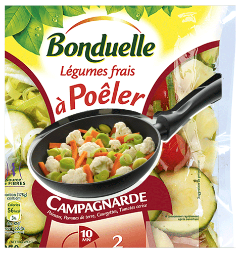 visuel de packaging alimentaire avec des légumes dans une poêle