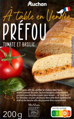 visuel de packaging Auchang montrant un préfou à la tomate et au basilic