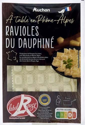 paquet de ravioles du dauphiné avec exemple de plat de ravioles